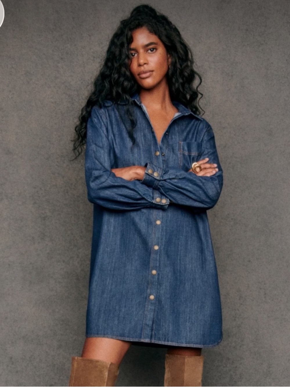 Sézane Sadie Dress, Deep Blue Denim, NWT, size 36 (US 4)